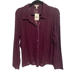 Vintage J Jill Top Womens Large Stretch Lace Velvet Trim Sheer Whimsigoth USA